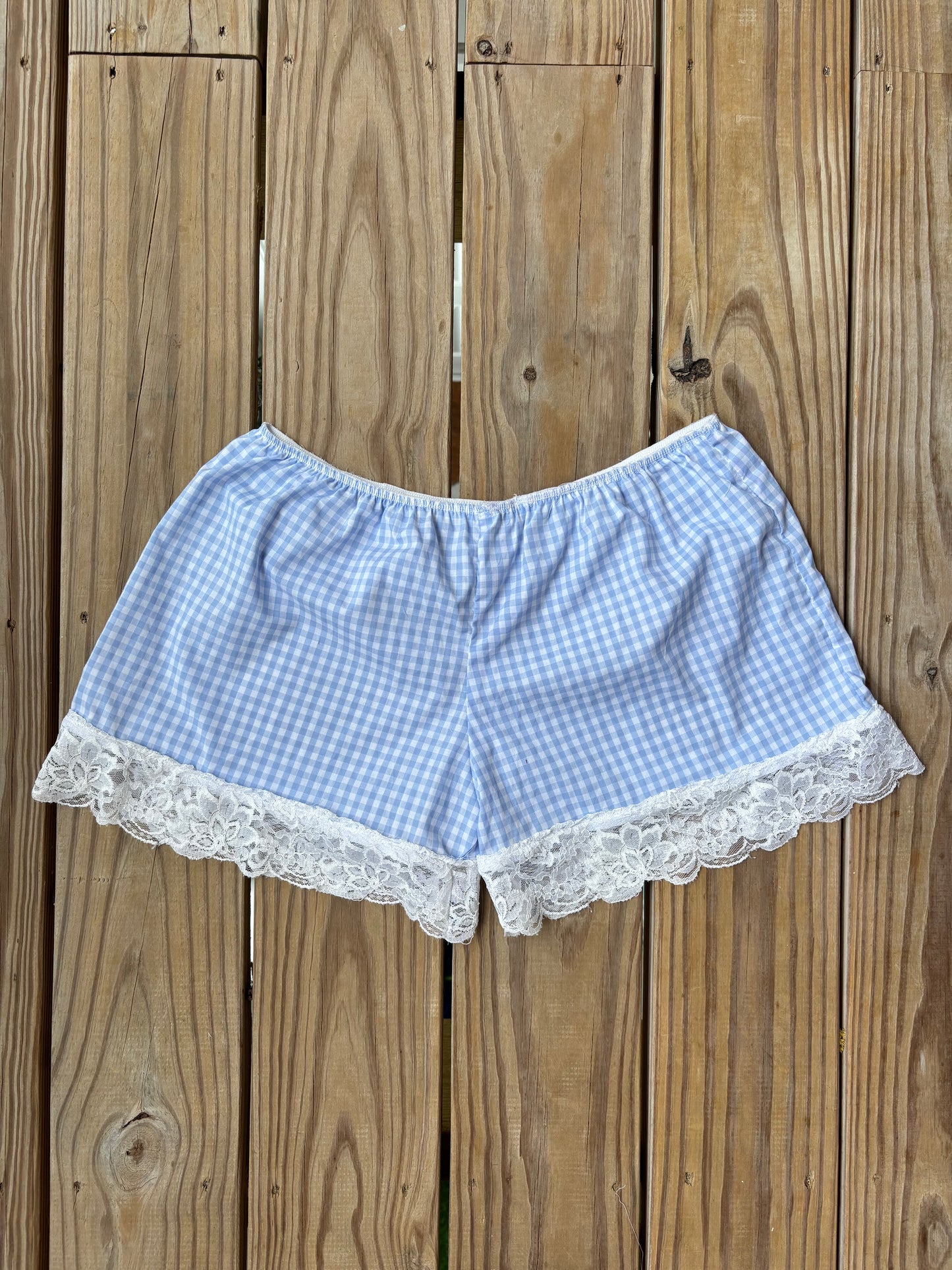 Blue Gingham Lace Shorts