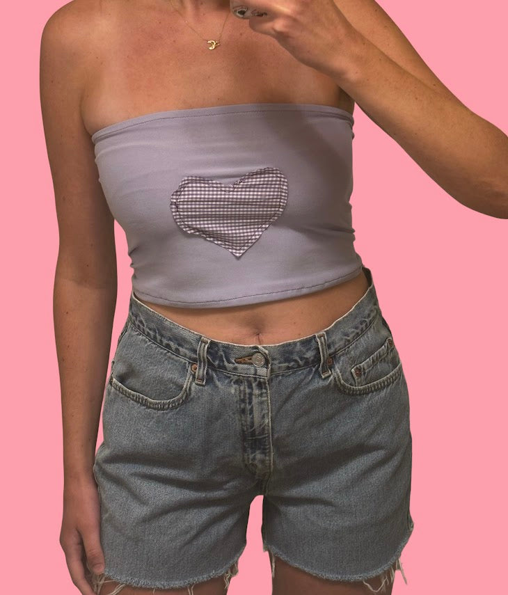 Purple Gingham Heart Tube Top (Medium)
