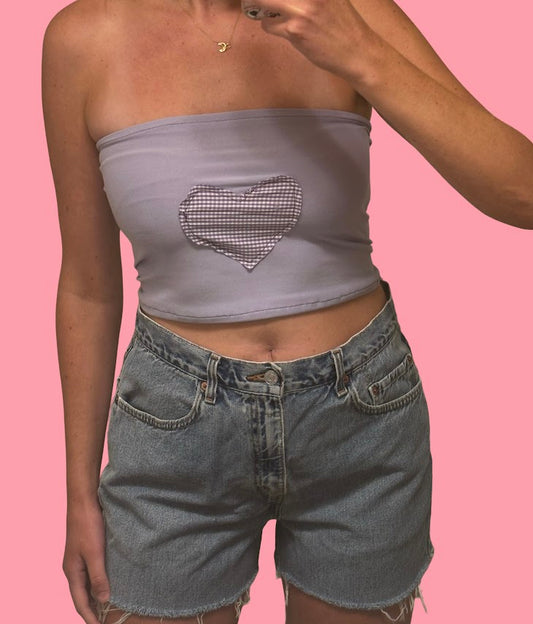 Purple Gingham Heart Tube Top (Medium)