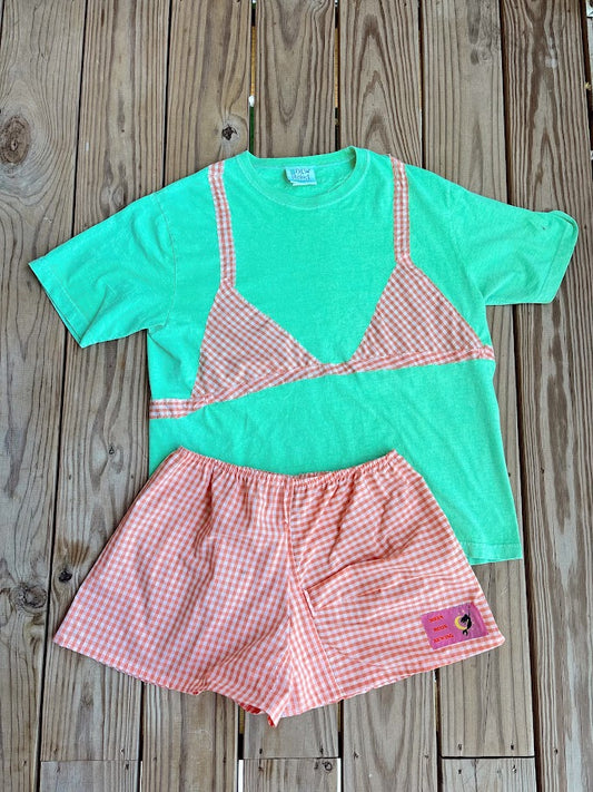 Gingham Bikini Tee + Shorts Set