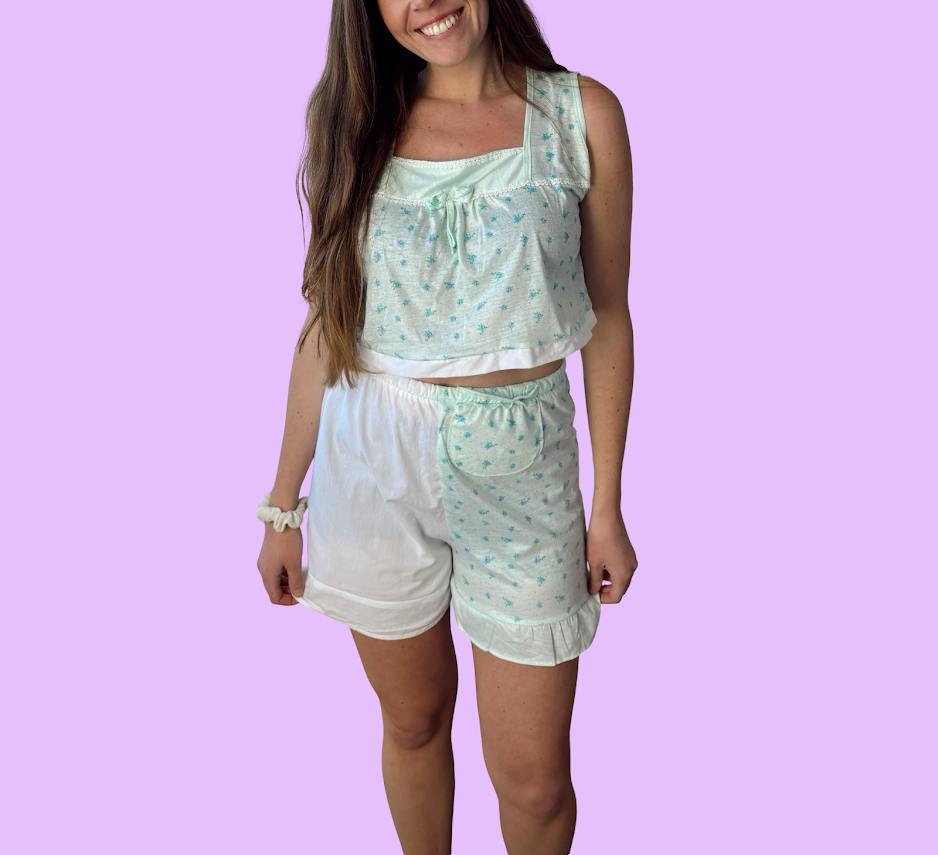 Mint and White Two-Piece Lounge Set