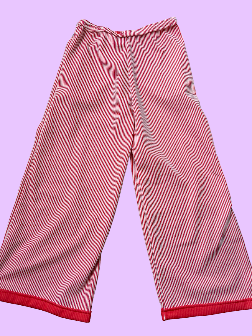 Red and White Striped Wide-Leg Pants