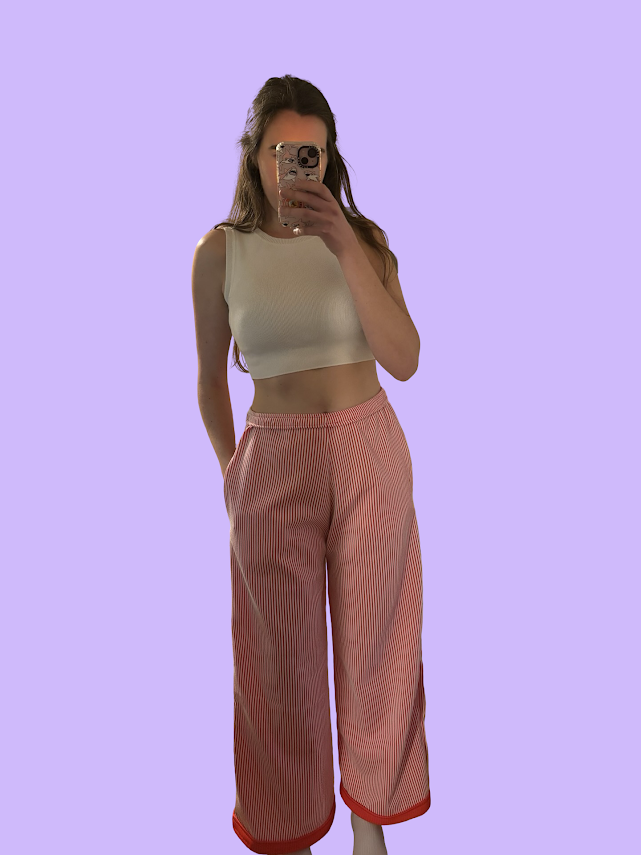 Red and White Striped Wide-Leg Pants